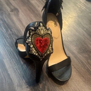 Aldo Black Heels with Red Heart Detail